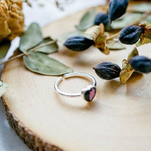 Real Pressed Flower and Resin Ring, Black and Silver Heart with Pink Fern image 5