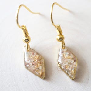 Real Pressed Flowers and Resin Earrings in Gold with Whites Champagne Mix with Real Gold Foil image 2