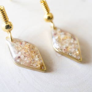 Real Pressed Flowers and Resin Earrings in Gold with Whites Champagne Mix with Real Gold Foil image 3