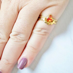 Real Pressed Flower and Resin Ring, Gold Teardrop in Red and Yellow image 2