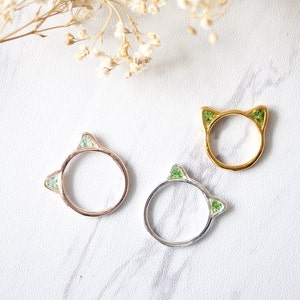 Real Pressed Flowers and Resin Cat Ring in Rose Gold and Mint image 2