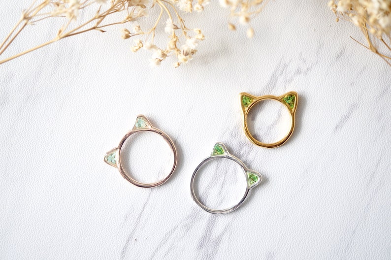 Real Pressed Flowers and Resin Cat Ring in Rose Gold and Mint image 2