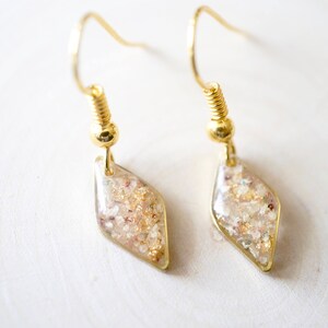 Real Pressed Flowers and Resin Earrings in Gold with Whites Champagne Mix with Real Gold Foil image 4