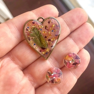 CUSTOM jewelry with your flowers Real Pressed Flowers in Resin Necklaces and Earrings Send us your flowers image 7