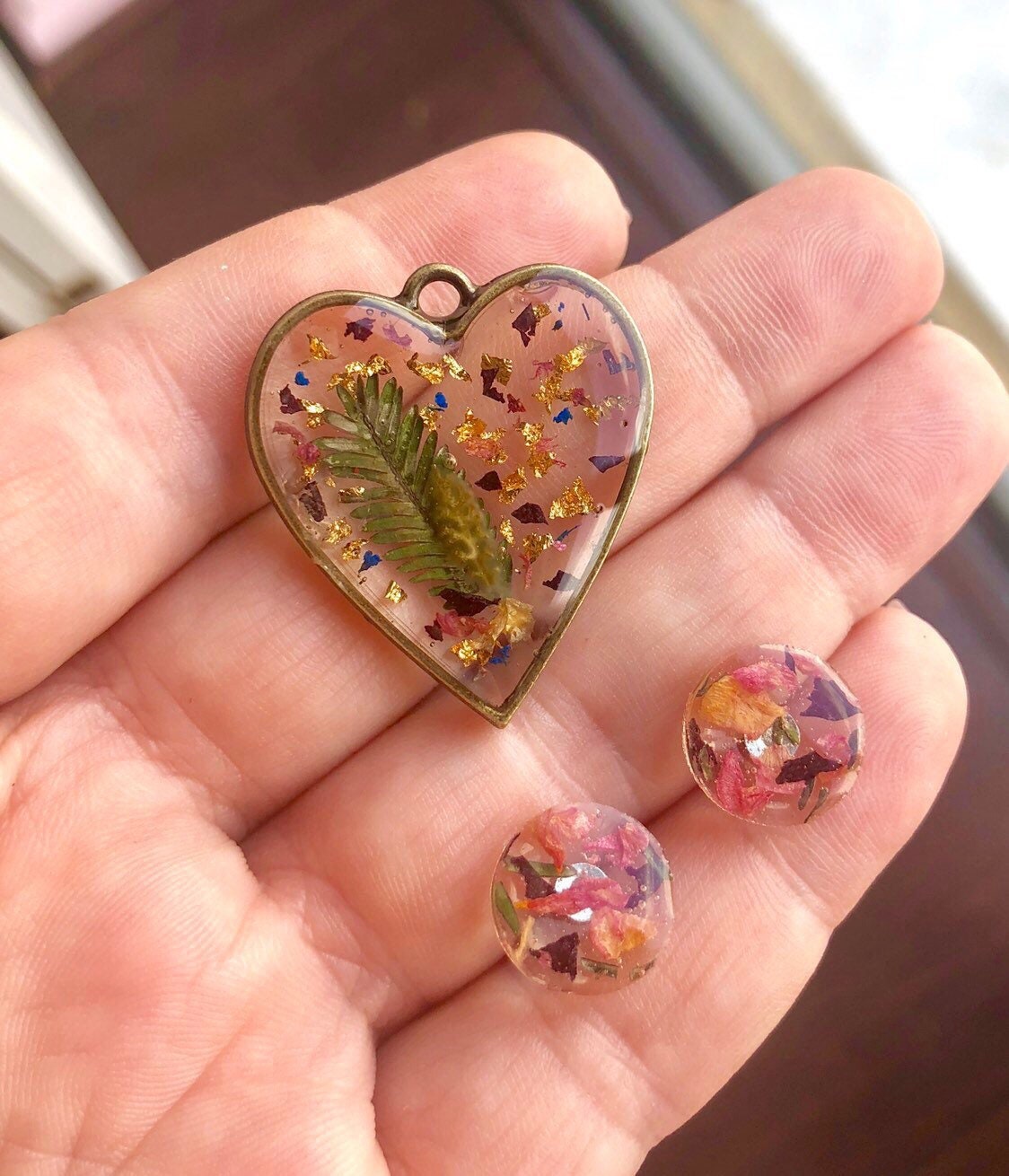 CUSTOM jewelry with your flowers! Real Pressed Flowers in Resin Necklaces and Earrings - Send us your flowers! - Thumbnail 7