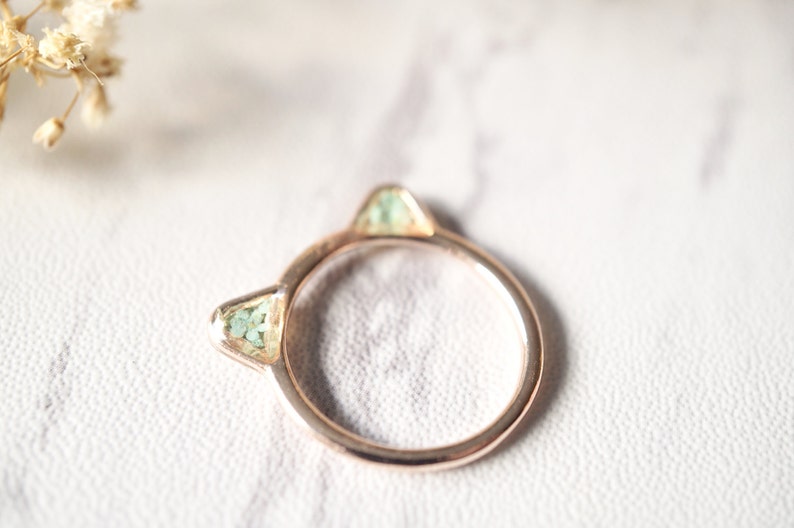 Real Pressed Flowers and Resin Cat Ring in Rose Gold and Mint image 5