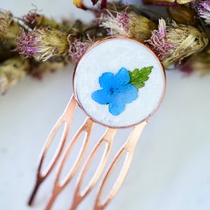 Real Pressed Flowers in Resin, Rose Gold Hair Pink with Forget Me Not image 2