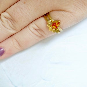Real Pressed Flower and Resin Ring, Gold Teardrop in Red and Yellow image 7