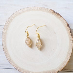 Real Pressed Flowers and Resin Earrings in Gold with Whites Champagne Mix with Real Gold Foil image 5