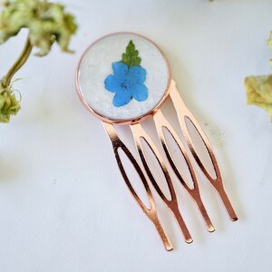 Real Pressed Flowers in Resin, Rose Gold Hair Pink with Forget Me Not image 4