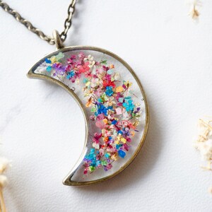 Real Pressed Flowers and Resin Moon Necklace in Party Mix image 2