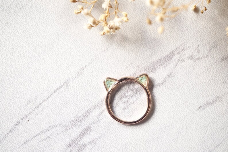 Real Pressed Flowers and Resin Cat Ring in Rose Gold and Mint image 1