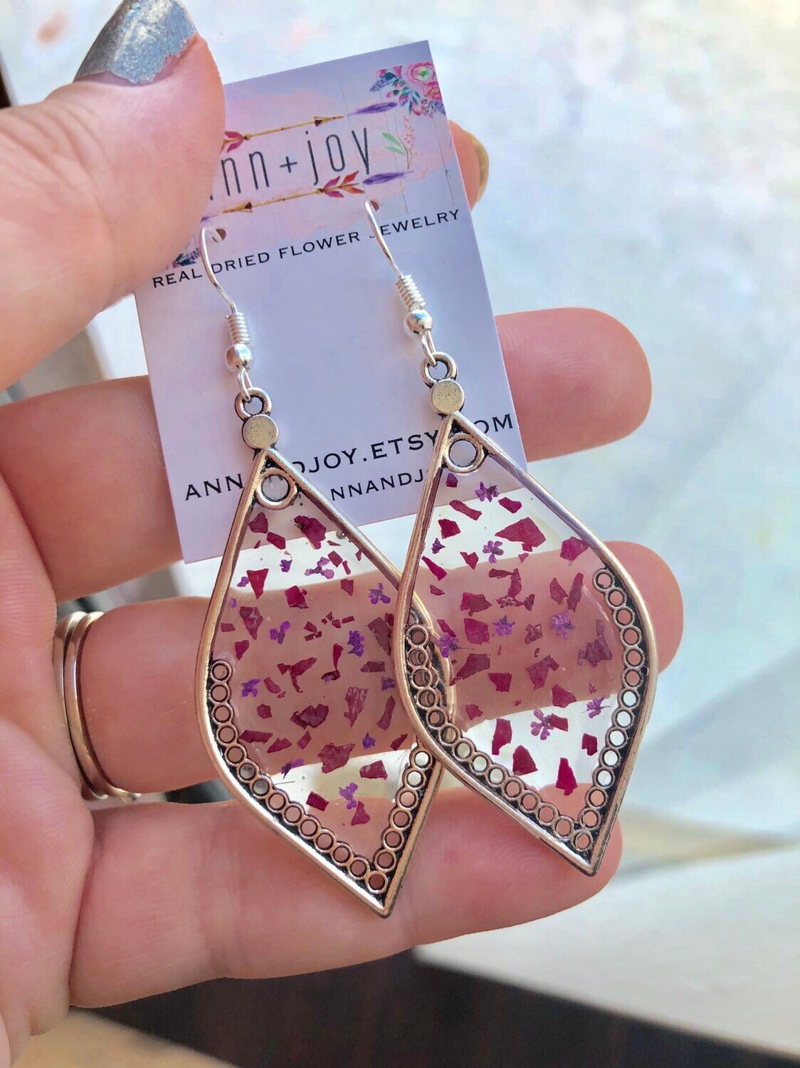 CUSTOM jewelry with your flowers! Real Pressed Flowers in Resin Necklaces and Earrings - Send us your flowers! - Thumbnail 6