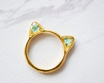 Real Pressed Flower and Resin Gold Cat Ring in Baby Blues