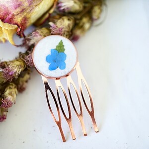 Real Pressed Flowers in Resin, Rose Gold Hair Pink with Forget Me Not image 3