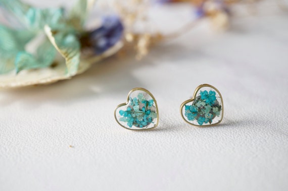 Heart Studs with Resin - Blue and White Heart Studs with Resin - Blue and White