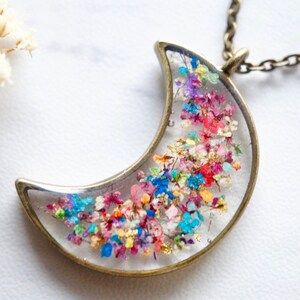 Real Pressed Flowers and Resin Moon Necklace in Party Mix image 5