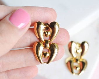 metal heart statement earrings, 90s gold coloured heart earrings, valentine's day earrings