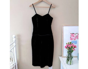 VINTAGE 80s black velvet dropped waist party dress