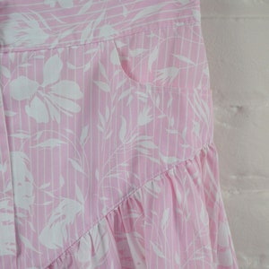 1980s pink & white drop waist skirt, high waisted floral print skirt, knee length skirt with pockets, small image 6