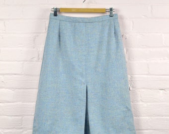 light blue wool midi skirt, high waisted pencil skirt, a line, knee length, winter wool skirt, secretary skirt, medium