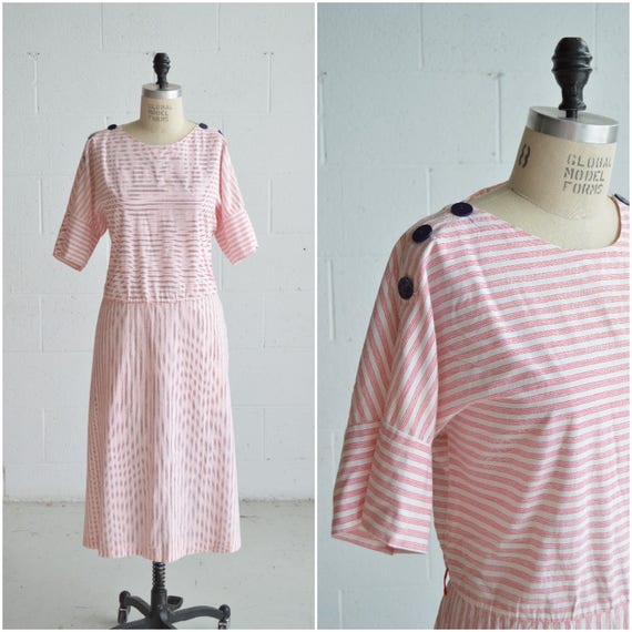 1980s red and white stripe dress · candy striper … - image 1