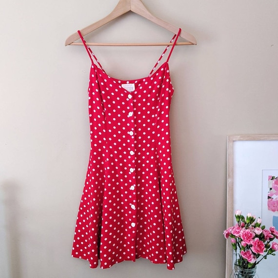 VINTAGE 1990s red & white polka dot sun dress