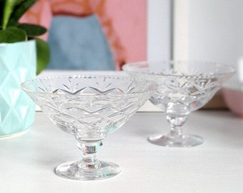 set of two etched vintage glass bowls