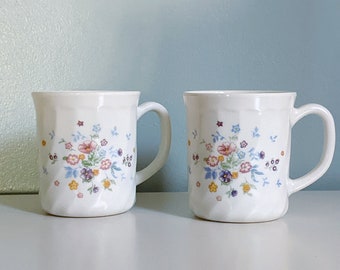 Arcopal France Ivory Cream Milk Glass Pastel Floral Mugs (set of two)