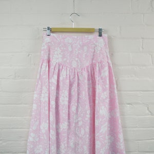 1980s pink & white drop waist skirt, high waisted floral print skirt, knee length skirt with pockets, small image 7