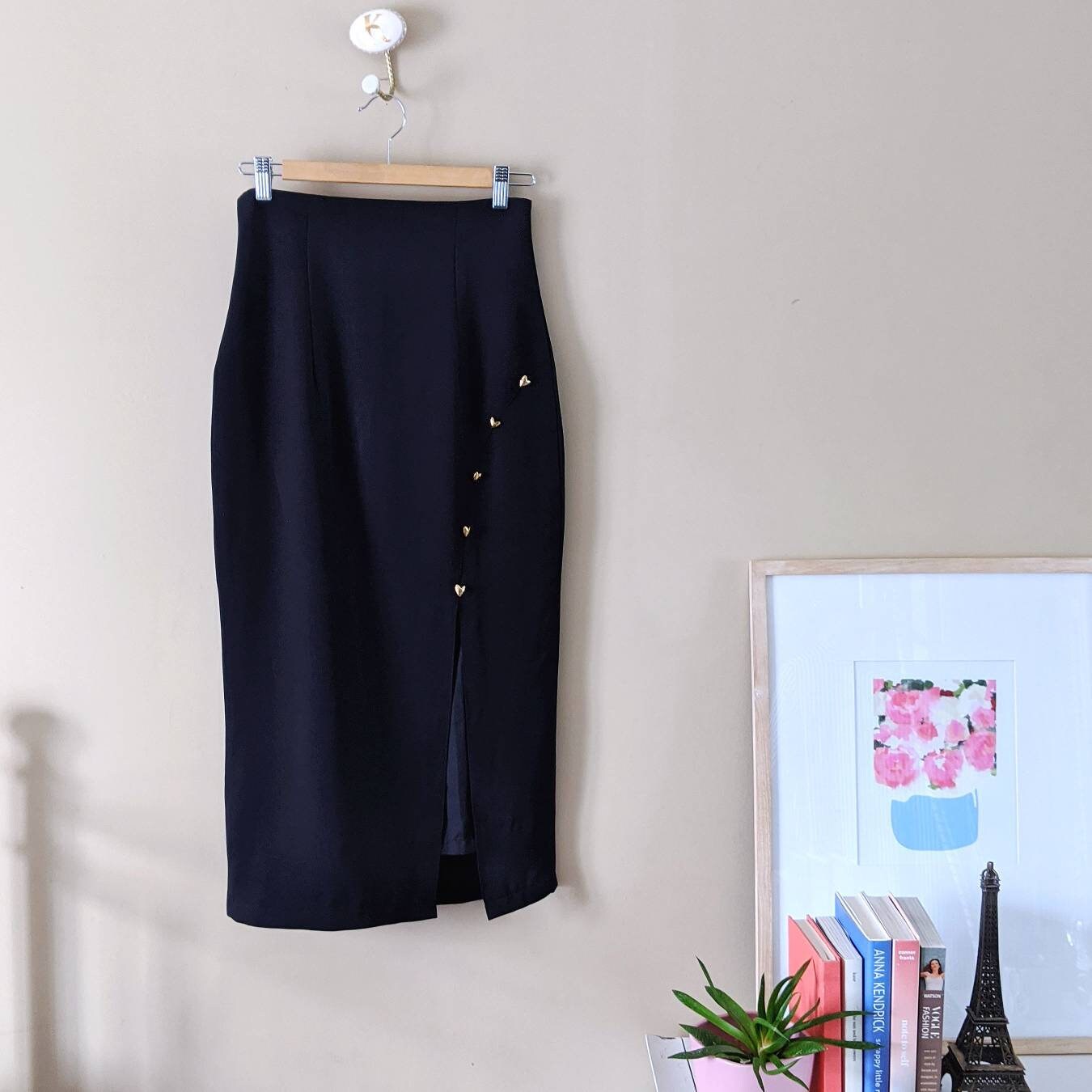 A Black Pencil Skirt With Gold Button Details main image 1