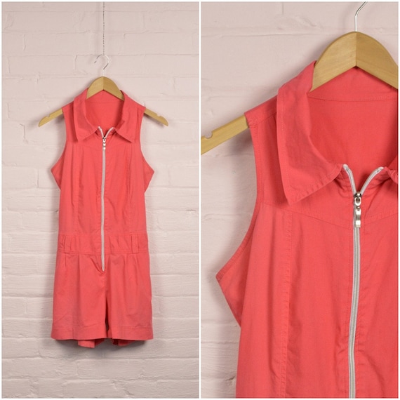 hot pink collared zipper romper, onesie jumpsuit w