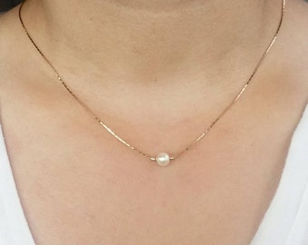 Pearl necklace, Dainty Necklace, Minimal Necklace, Gold Necklace, Gold Plated Necklace, Single Pearl Necklace