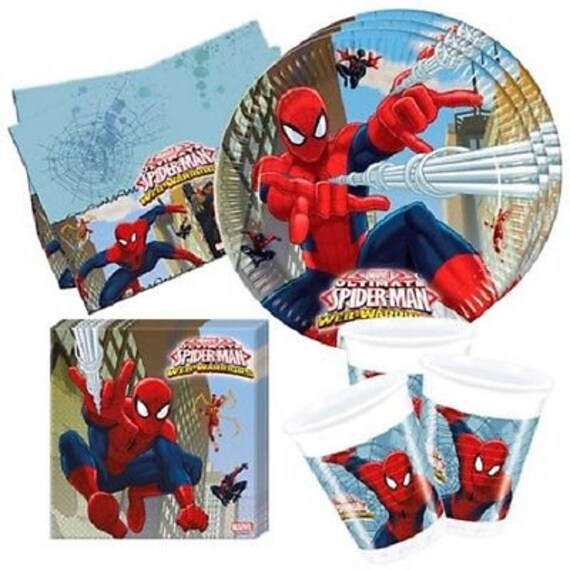 Spiderman Birthday Party Pack includes Plates Cups Napkins and | Etsy