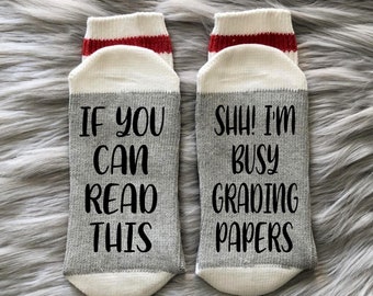 Teacher Socks - Busy Grading Papers - Teacher Gifts - Teacher Appreciation - Custom Teacher Gift