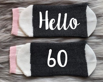 Hello 60 Birthday Socks-60th Birthday Gift-Vintage 1966-Sixtieth-Sixty AF-Best Friend Birthday Gift-Birthday Gift Idea-60th Gift Idea