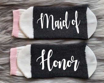 Maid of Honor Socks - Bridesmaid Gifts -Maid of Honor Proposal - Bridal Party Gifts-Bridesmaid Socks- Matching Bridal Party