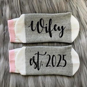 Wifey est. 2025 Bride Socks-Engagement Gift-Bride Gifts-Wedding Gift-Fiance Gift-Weddings Socks-Bride To Be-Personalized Bride Gift