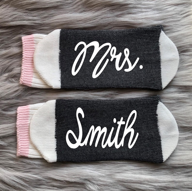 Custom Mrs. Gift-Bride-Engagement Gifts-Future Mrs-Bride Socks-Bride Gifts-Bachelorette Gifts-Wedding Gifts-Personalized Wedding Gift image 1