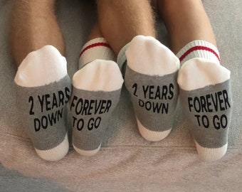 2 Years Down Forever To Go Socks-  Anniversary Socks - Cotton Anniversary - Couples Anniversary Gift - Wedding Anniversary Gift