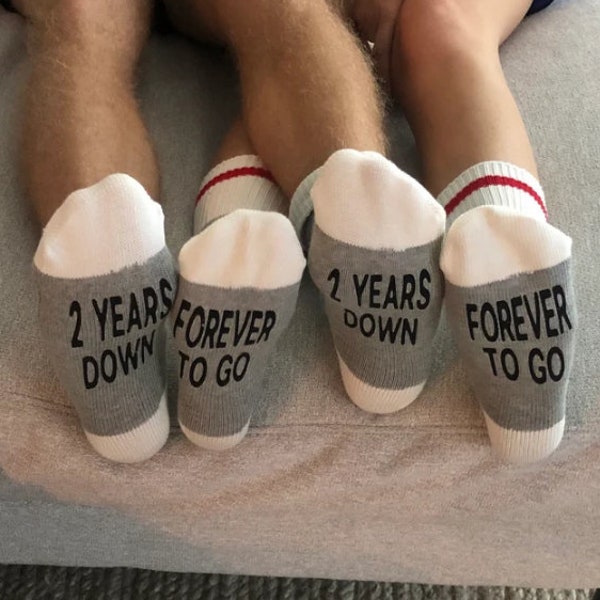 2 Years Down Forever To Go Socks-  Anniversary Socks - Cotton Anniversary - Couples Anniversary Gift - Wedding Anniversary Gift