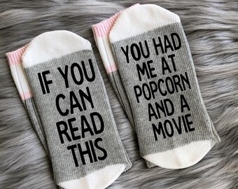 Popcorn and a Movie-Movie Socks-Movie Gifts-Movie Lover Gift-Movie Buff Gift-Best Friend Gift-Movie Night-Husband Birthday-Girlfriend Bday