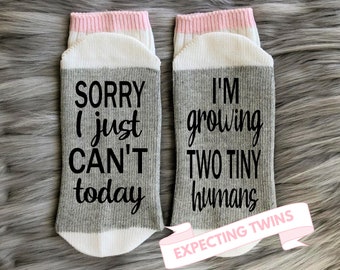 Twin Mom Gifts-Sorry I Just Can't Today I'm Growing Two Tiny Humans-Twin Mom Socks-Expecting Twins-Twin Baby Shower Gift