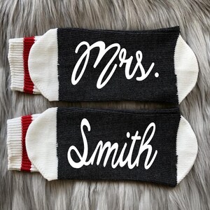 Custom Mrs. Gift-Bride-Engagement Gifts-Future Mrs-Bride Socks-Bride Gifts-Bachelorette Gifts-Wedding Gifts-Personalized Wedding Gift image 2