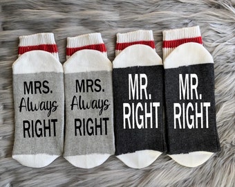 Anniversary Socks-Anniversary Gifts-Mrs Always Right-Mr Right-His and Hers Gift-Couple Gifts-Mr and Mrs Gifts-Cotton Anniversary