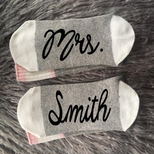 Custom Mrs. Gift-Bride-Engagement Gifts-Future Mrs-Bride Socks-Bride Gifts-Bachelorette Gifts-Wedding Gifts-Personalized Wedding Gift image 3