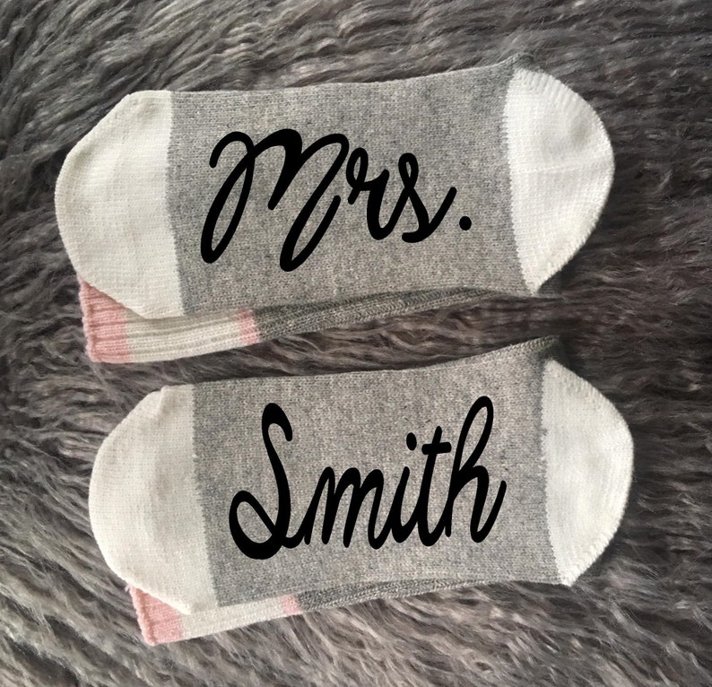 Custom Mrs. Gift-Bride-Engagement Gifts-Future Mrs-Bride Socks-Bride Gifts-Bachelorette Gifts-Wedding Gifts-Personalized Wedding Gift image 3