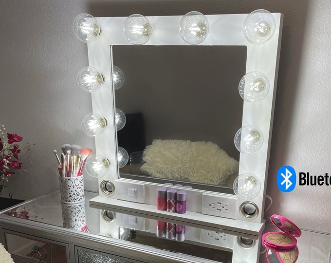 Bluetooth Vanity mirror with lights and USB 24 x 24 - Made in the USA