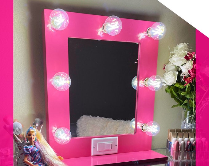 Pink vanity mirror with lights 18 x 18 - Made in the USA