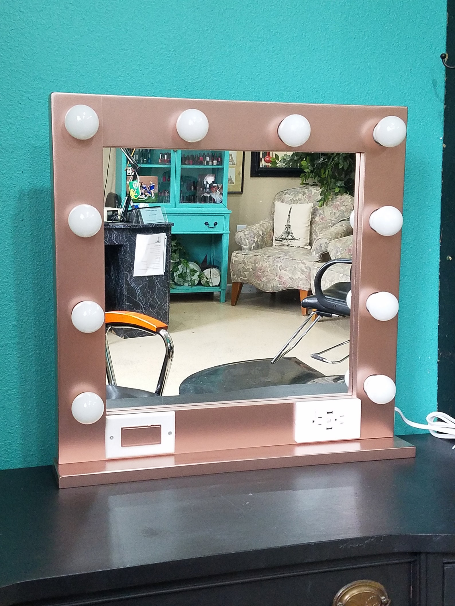 Rose Gold Vanity Mirror With Lights 24 X 24 Etsy